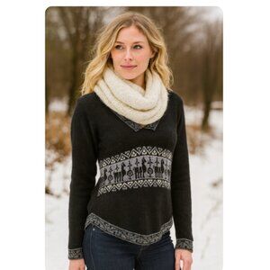 Manos de la Comunidad Peruvian SZ M 100% Baby Alpaca Sweater V Neck Black Gray